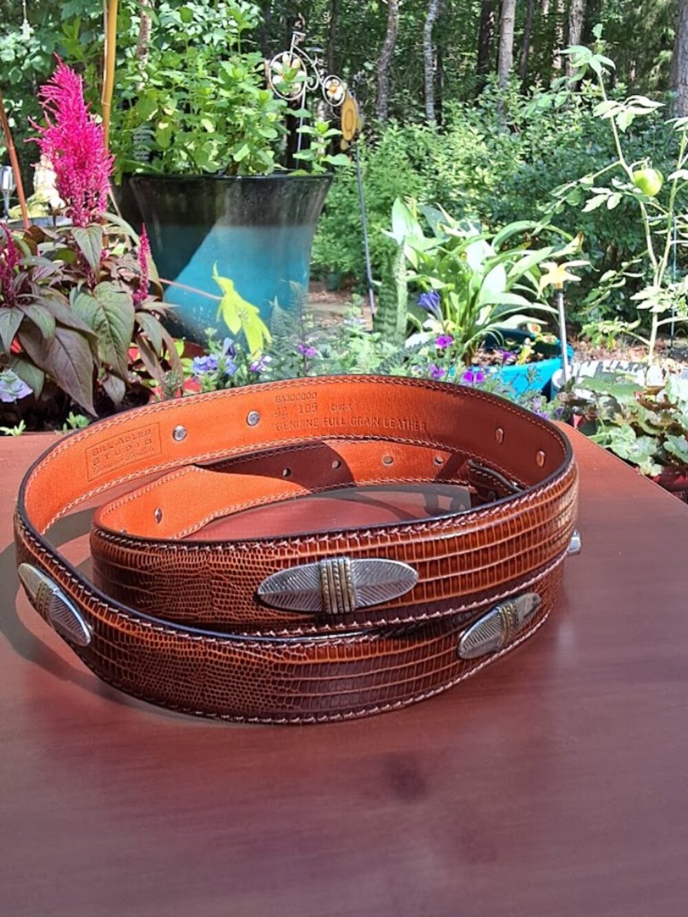 Bill Adler Studio Brown Western Belt Leather Belt Silver Conches Size 42 - Picture 3 of 7